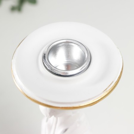 Polystone candlestick for 1 candle "lush sheet" white 21.5x9x9 cm-6