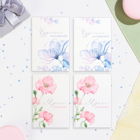 Set of mini -postcard "Flowers - 1" Pink background, 33 pieces, 7.5x10.5 cm-5