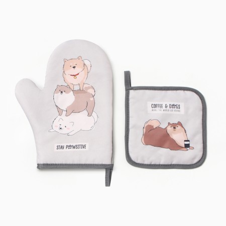 Kitchen kit "Cofee & Dogs" mittens-seizure 20x27cm, sequence 17x17cm 100% p/e-1