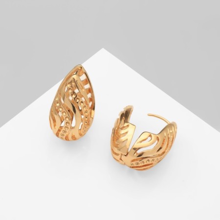 Earrings Metal "Chord" drop with a pattern, color gold-1
