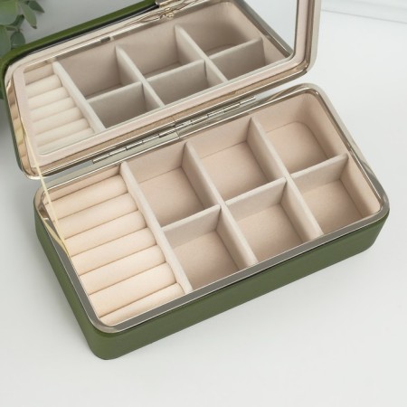 Casket leatherette for jewelry "shallow ripples" olive 10x18x6 cm-2