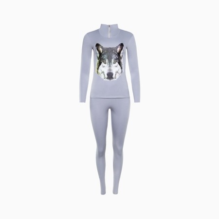 Women's thermal underwear (jumper, leggings) print wolf, light gray color, size 44-7