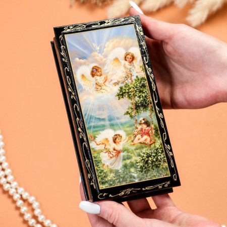 Casket - a bill "playful angels", 8.5 × 17 cm, lacquer miniature-2
