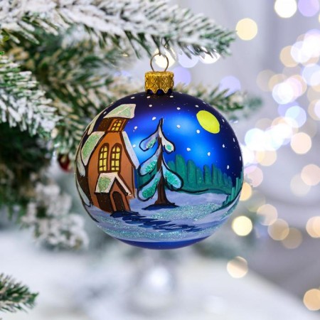 Christmas tree toy ball "Christmas Night", 80 mm, glass, manual painting
