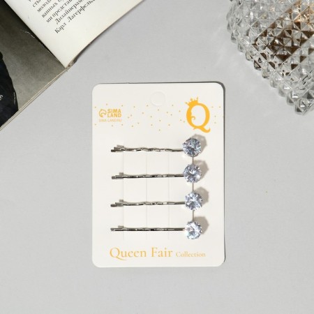 Invisibility for hair "Quarter" (set 4 pcs) Round rhinestones, 5.5 cm, silver-1
