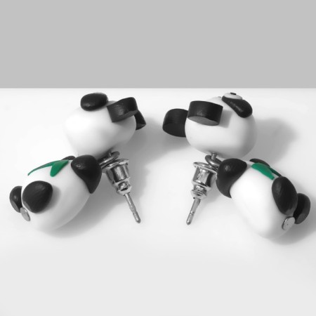 Earrings "Panda", black and white color-2