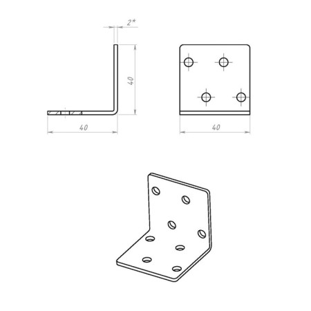 Fixing corner 40 x 40 x 40 x 2 mm, galvanized, in the package of 100 pcs.-1
