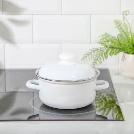 Cylindrical pan, 1.5 l, d = 16 cm, h = 9.5 cm, enameled cover, induction, white color-3