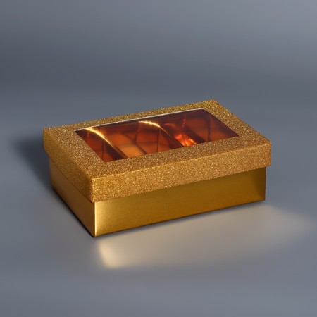 Box for 6 sweets Gold Glitter, 12 x 8.5 x 4 cm. Confectionery packaging-1
