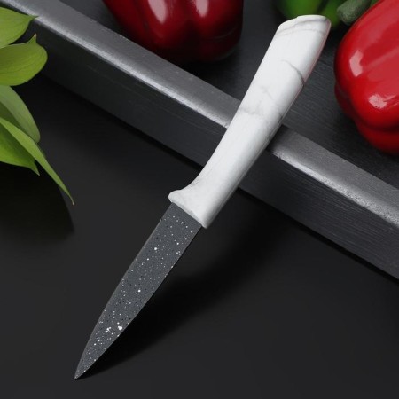 Knife of vegetable shares "marble", blade 9 cm, white color-2