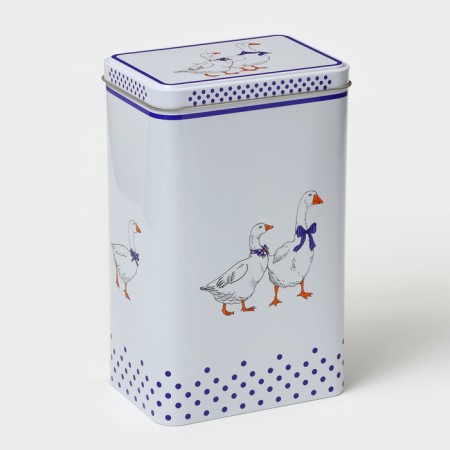Bank for bulk products "geese", 2.7 l, 13.5 x 9.5 x 21.5 cm, tin, white color in peas-1