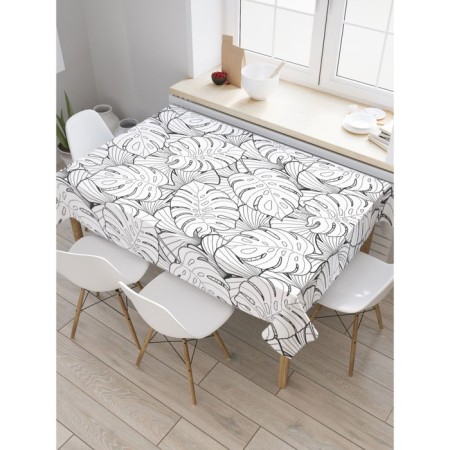 Black and white tropics tablecloth, rectangular, oxford, size 145x180 cm
