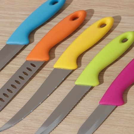 A set of kitchen knives on a stand, 5 pcs, a blade 8.5 cm, 11 cm, 11.5 cm, 12.5 cm, color mix-1