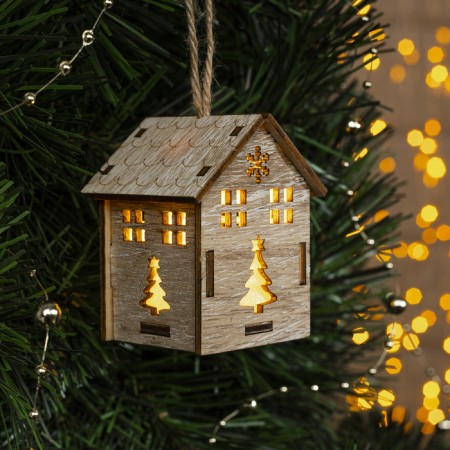 Christmas tree toy "House with a Christmas tree", from batteries, glow warm white