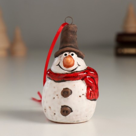 Souvenir Ceramics Suspension "Snowman in the cylinder and scarf" 3.9x4x6.9 cm