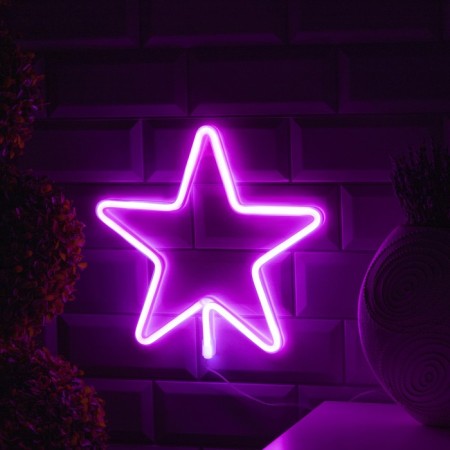 Neon sign "Star" 28 × 28 cm, AAX3 batteries (not in the kit), USB, glow pink