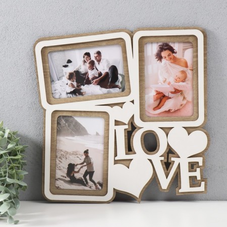 Photo frame LHDF "Love" 33x33 in 3 photos 10x15 cm, col. White oak (plastic screen)