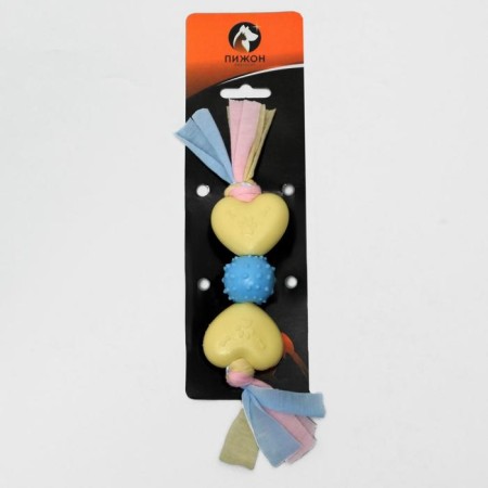 Premium chewing pizh toy on a rope, 3 elements, thermoplastic rubber, mix-3