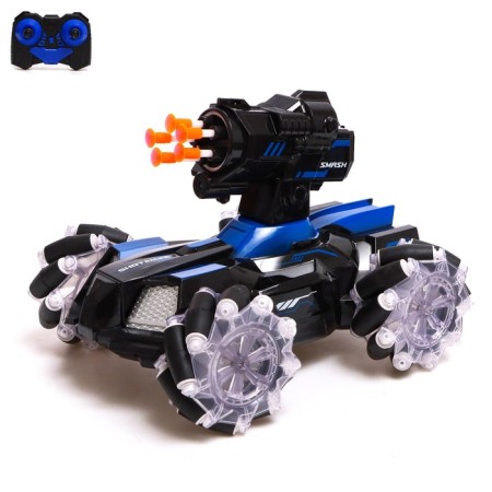 Radio controlled tank Stunt, 4WD all-wheel drive, shoots missiles, black-blue color