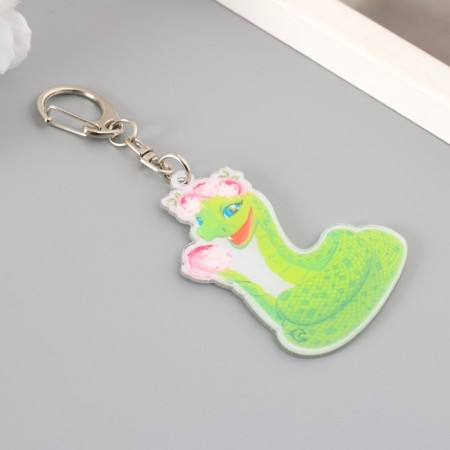 Acryl keychain "Snake with pink peonies" 6x4.7 cm-1