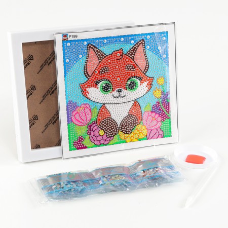 Diamond mosaic 15x15 on a frame with different rhinestones "Fox"-1