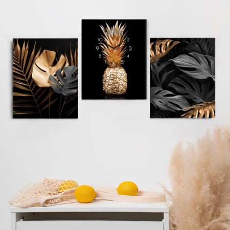 Carty watch wall modular pineapple, 49x39 cm, silent, triptych-1