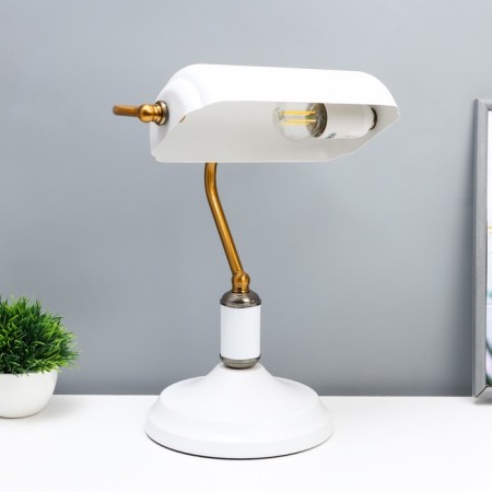 Banker desktop lamp E27 40W white brass 20x26x36cm