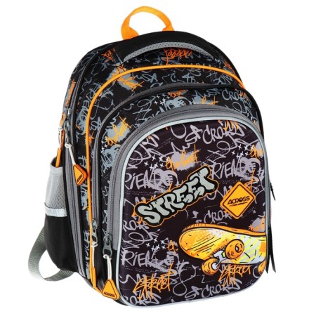 School backpack 40x33x15cm, ergonomic back, Across 410, gray/yellow-1