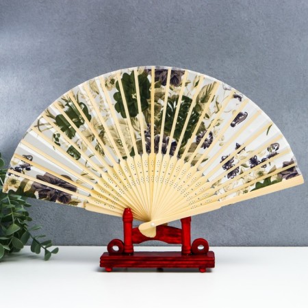 Fan bamboo, textile h = 21 cm "flowers" with a cover, beige-2