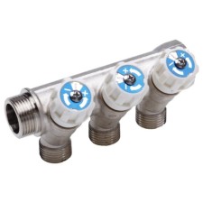 Коллектор резьбовой AQUALINK, 3/4"x3/4"x1/2", внутренняя/наружная, 3 выхода, с вентилями