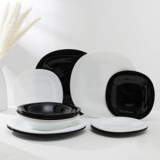 Table Luminarc Carine White & Black, glass ceramic, 18 objects, white and black color