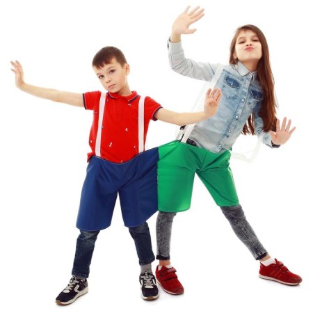 Relay shorts for two, two pants with straps, color mix