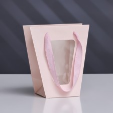 Package-carrier for flowers 10 × 10 × 20 x 18 cm, pink