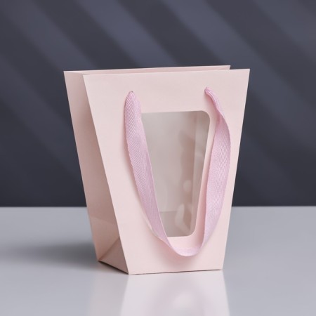 Package-carrier for flowers 10 × 10 × 20 x 18 cm, pink
