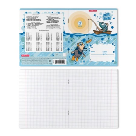 Notebook 24 sheets in the Erichkrause Fish Story cage, cover coated cardboard, offset block, whiteness 100% whiteness, mix-7