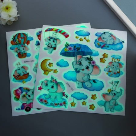 Sticker Plastic Interior phosphorus "Good Elephant" mix 20x20.5 cm-3