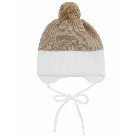 A cap on ties with a pompom Children's Amarobaby Pure Love Wind, with a lining, size 42-44 cm, beige color-1