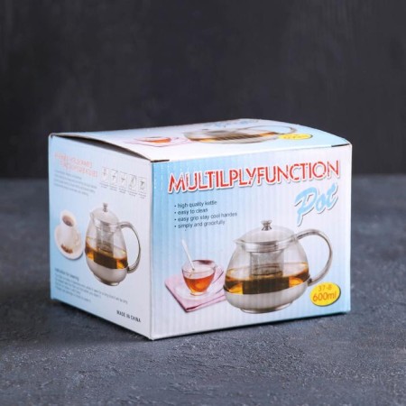 A glass teapot with a metallic sieve "metallic", 600 ml-2