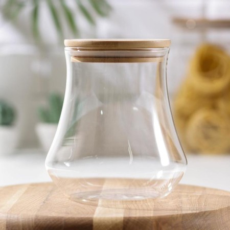 Glass Bank for bulk products with a bamboo cover "Eco", 1.1 l, 12 × 16.5 cm