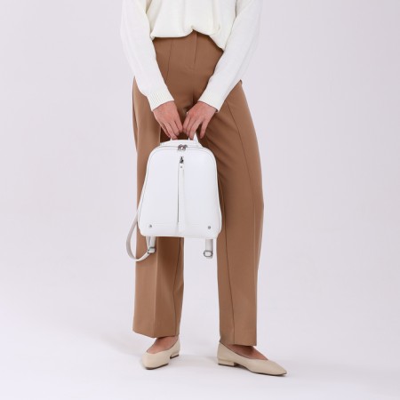 City backpack of artificial leather with lightning, white color-6