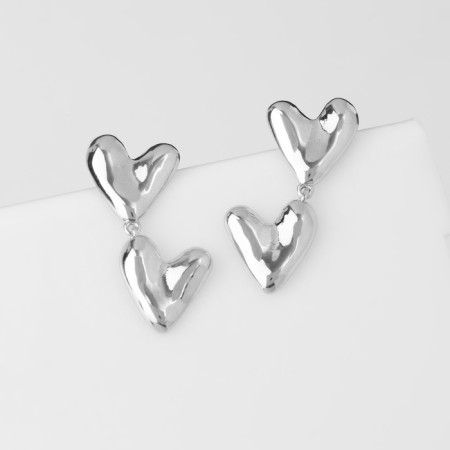 Earrings Metal "Heart" Connection, Silver Color-1