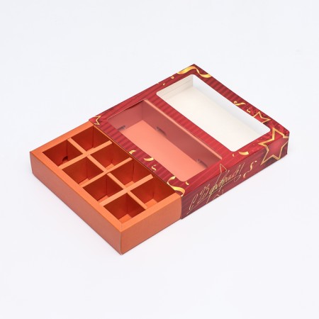 Box for 8 sweets + chocolate, with a window, "army stars", 17.7 x 17.85 x 3.85 cm-3
