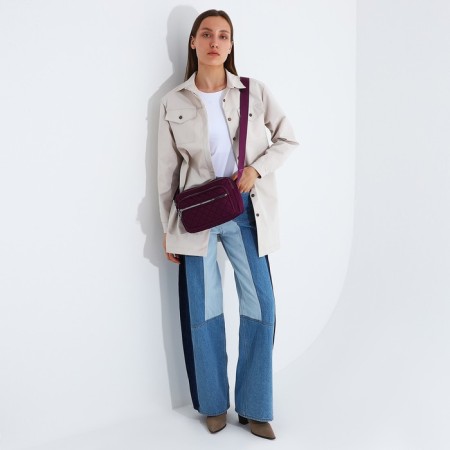 Cross-Bodi Bag with zipper, external pocket, purple color-5