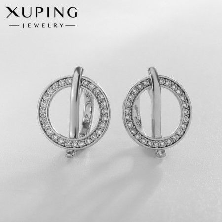 Earrings with rhinestones Xuping circle, white color