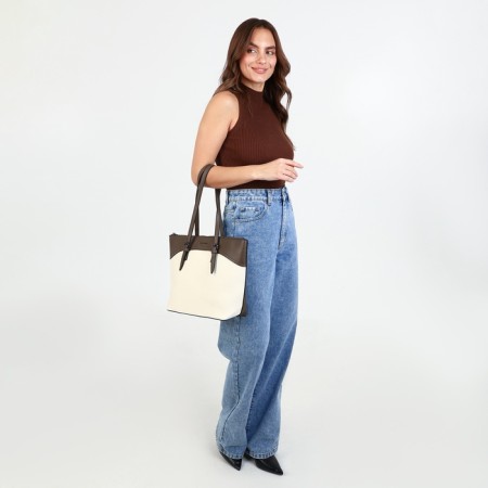 David Jones zipper bag, external pocket, beige/brown-5