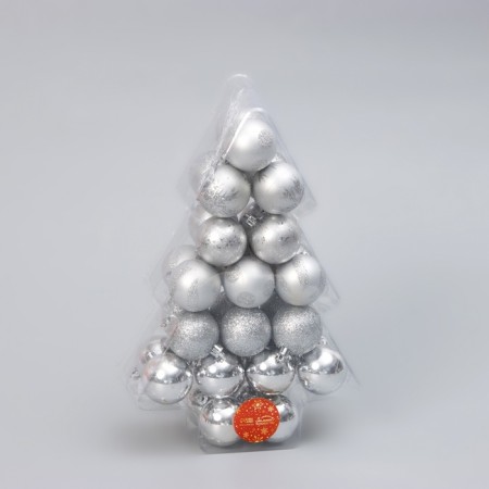 Set of balls plastic D-5 cm, 34 pcs "Silver Patterns" silver-1