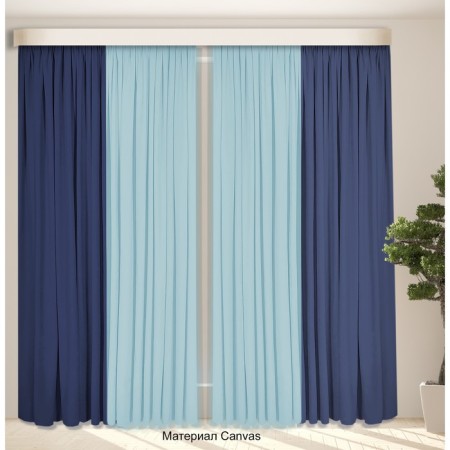 Set of curtains "Canvas", size 200x260 cm, 2 pcs, blue, blue color-2
