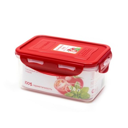 OURSSSON plastic container, red cover, 800 ml, rectangular