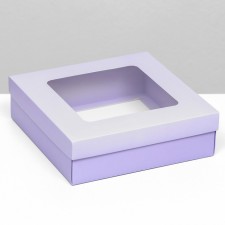 The box is folding, lid is lilac, lilac, with a window 20 x 20 x 6 cm