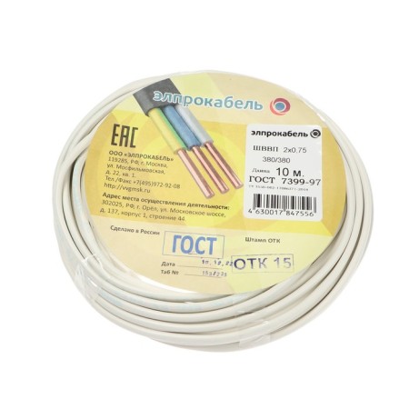 The wire is flexible flat industrial industry, 2x0.75, 10 m, GOST-2